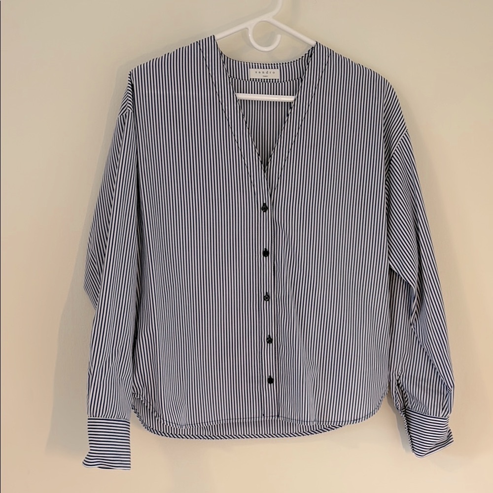 Striped Blue and White Women's Top from Sandro Paris. French size 1.